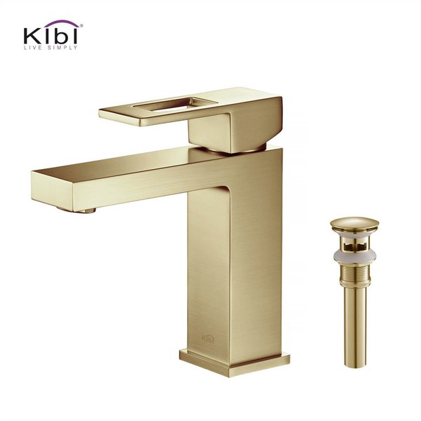 Kibi Cubic Single Handle Bathroom Vanity Sink Faucet with Pop Up Drain C-KBF1002BG-KPW100BG